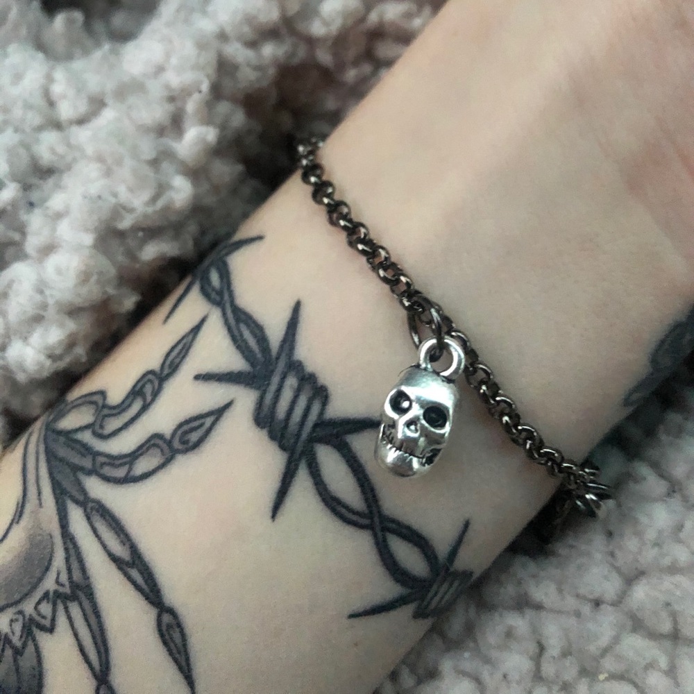 Bad Karma Skull Charm Chain Bracelet
